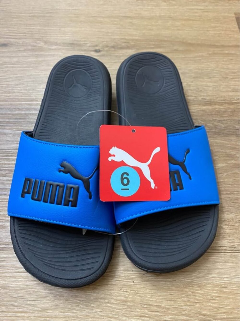 Puma Cool Cat Pool Slides Unisex Black & Blue Size 6 Sporty Casual Comfort